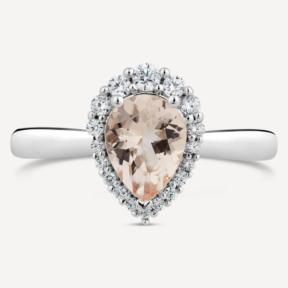 9ct White Gold Pear Morganite Diamond Cluster Ring image number 1