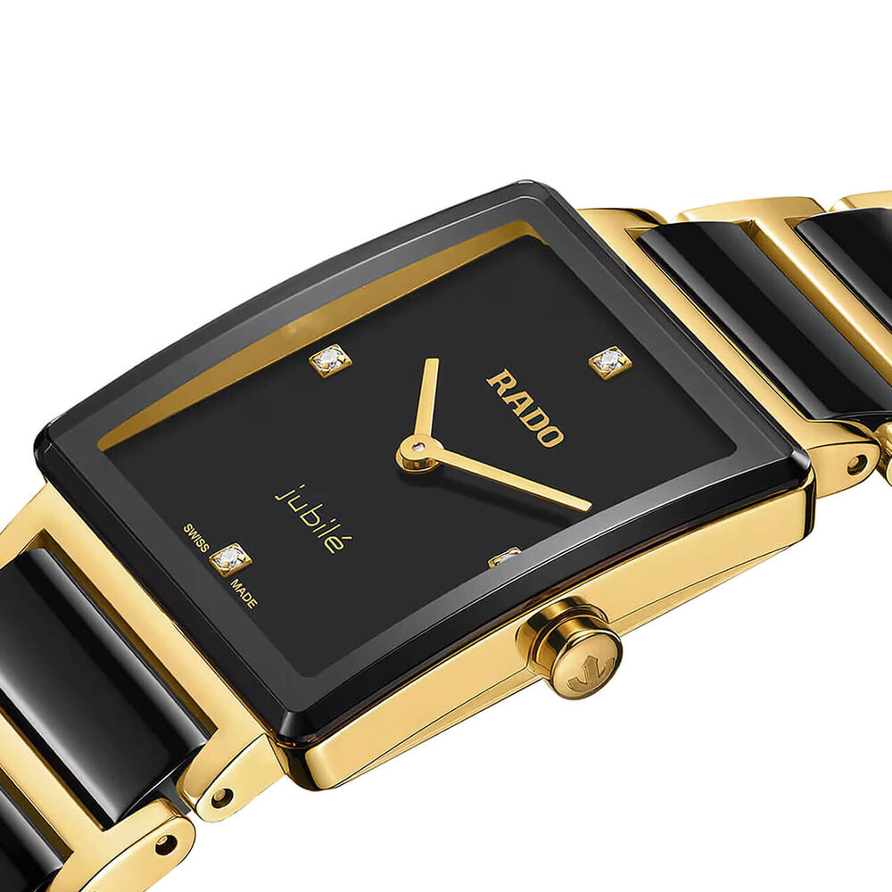 Rado Integral Diamonds 23mm Black Dial Diamond Dots Gold PVD Steel & Ceramic Bracelet Watch image number 1