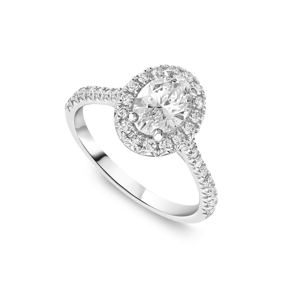 Born Platinum Lab Grown 1.40ct Oval Halo & Diamond Sides Ring image number 0