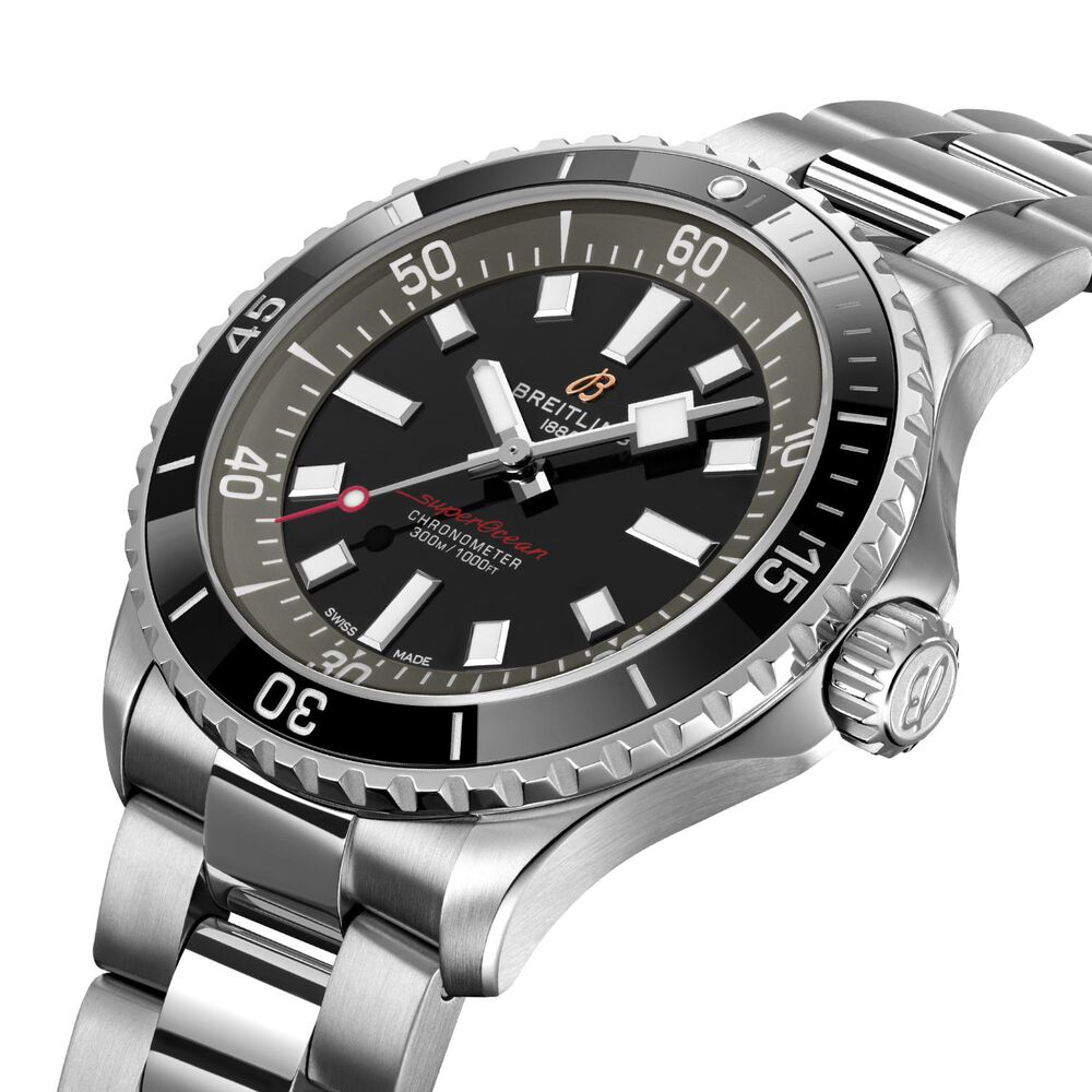 Breitling UK Edition Superocean 42mm Black Dial Black Bezel Steel Bracelet Watch image number 1