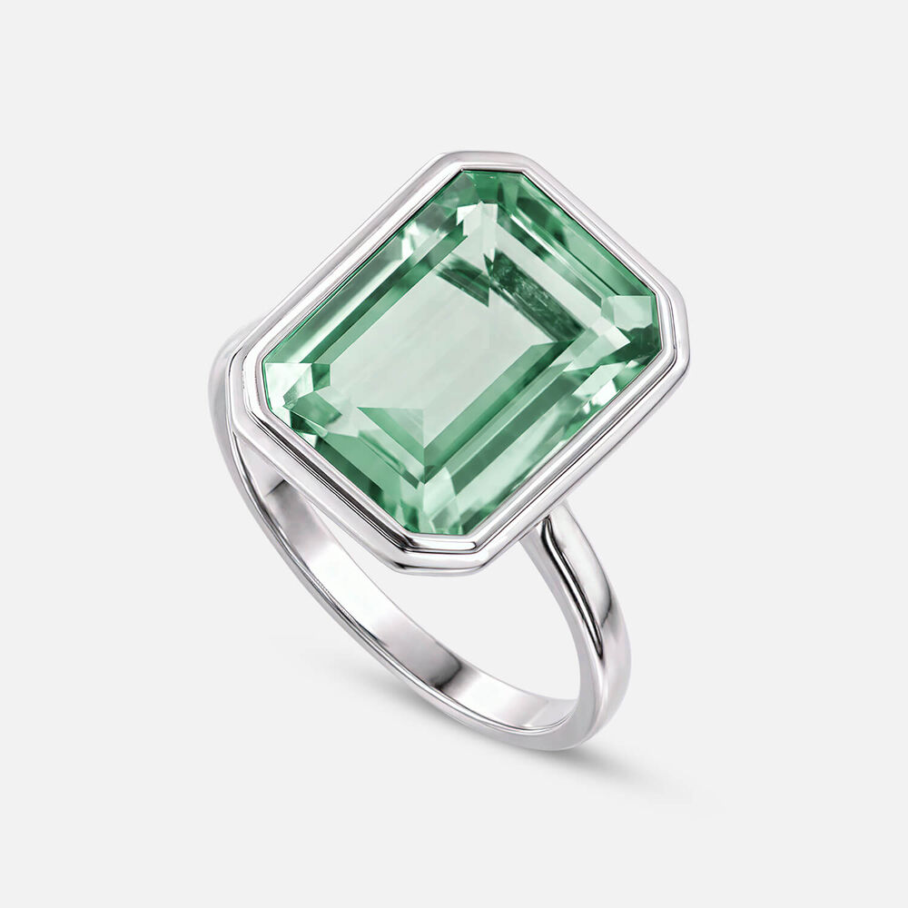 Sterling Silver Rectangular Green Quartz Bezel Set Ring