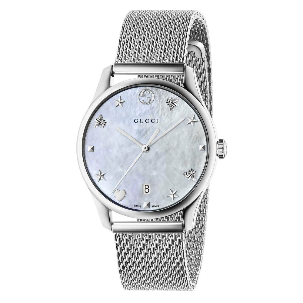 Gucci G-Timeless 36mm Pearlised Dial Mesh Bracelet Ladies' Watch