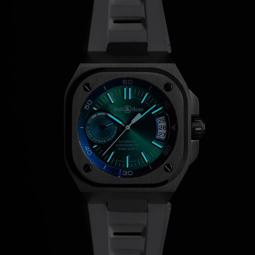 Bell & Ross 41mm Iridescent Dial White Rubber Strap Watch