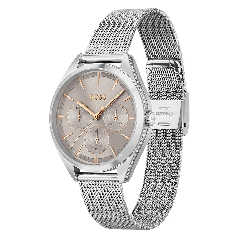 BOSS Saya 37mm Quartz Grey Dial Steel Case Mesh Bracelet Watch