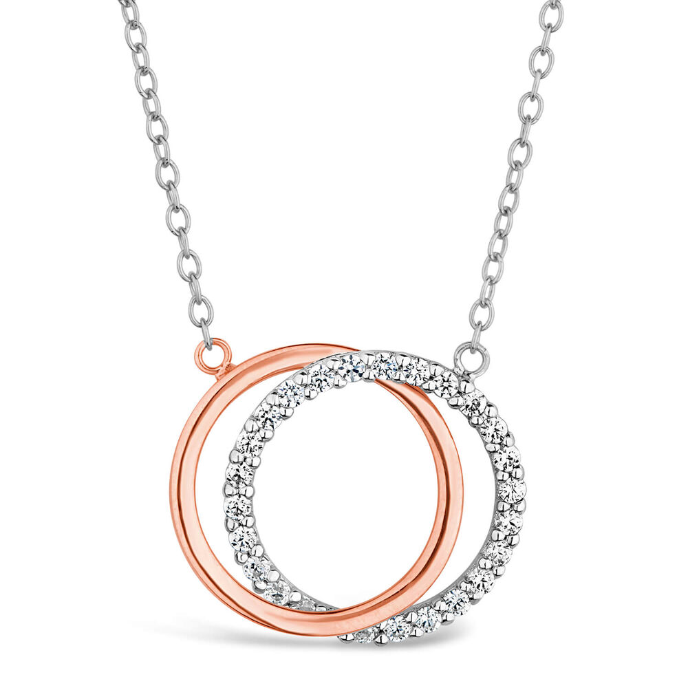 9ct White & Rose Gold Cubic Zirconia Double Circle Necklet image number 0