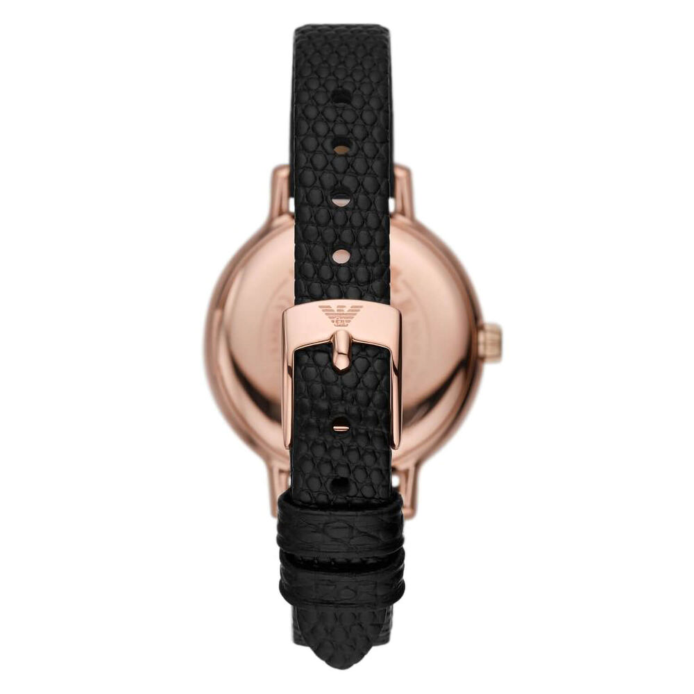 Emporio Armani Cleo 32mm Cubic Zirconia Rose Gold Case Black Leather Watch image number 2