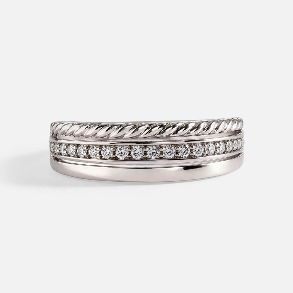 9ct White Gold 0.07ct Diamond Set Rope Band Ring
