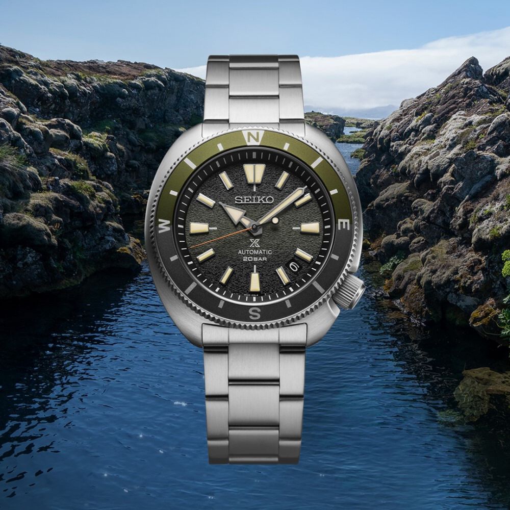 Seiko Prospex Tortoise Limited Edition 42.4mm Grey Dial Green Bezel Bracelet Watch image number 6