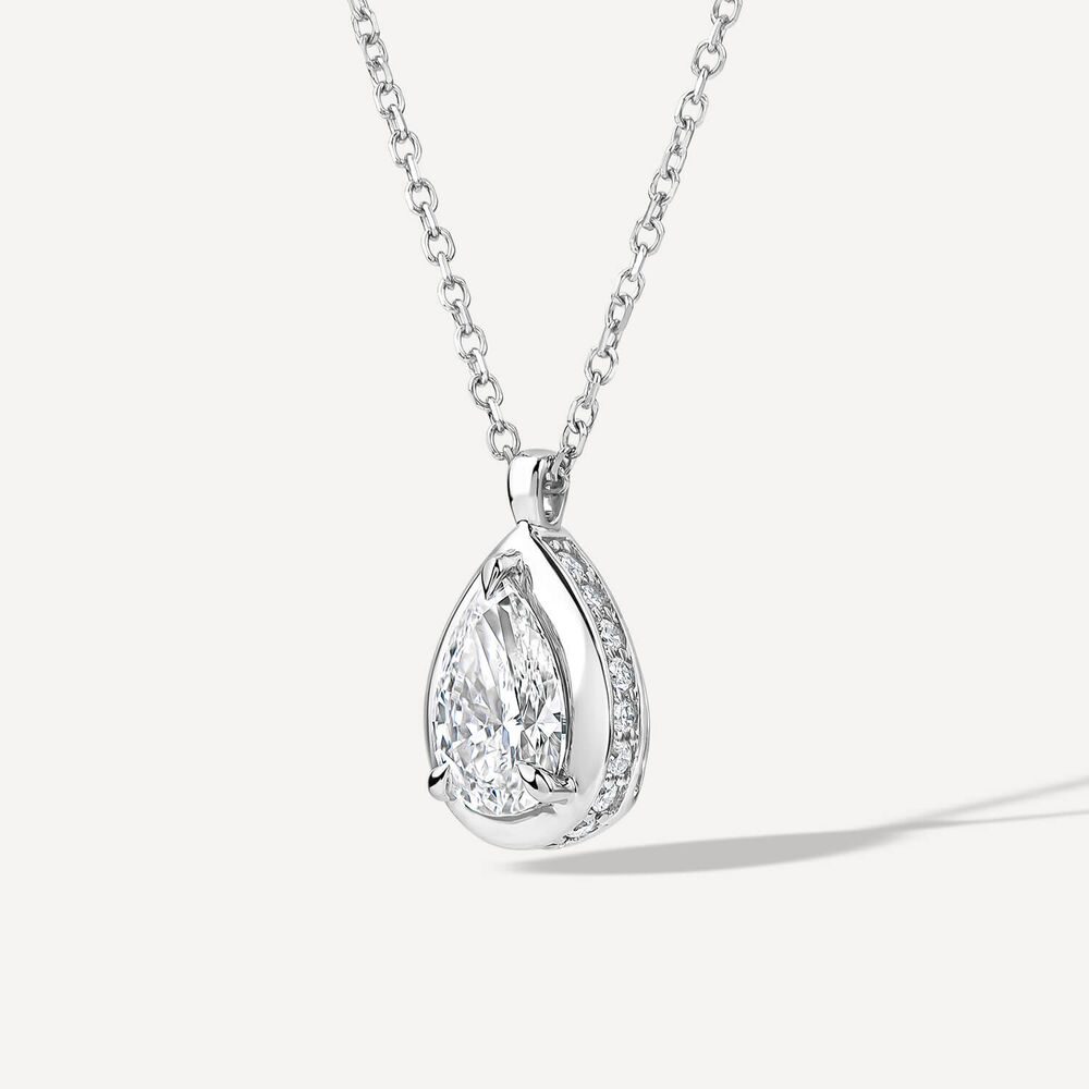 Born Orbit 9ct White Gold Lab Grown 0.82ct Oval Diamond Pendant image number 1