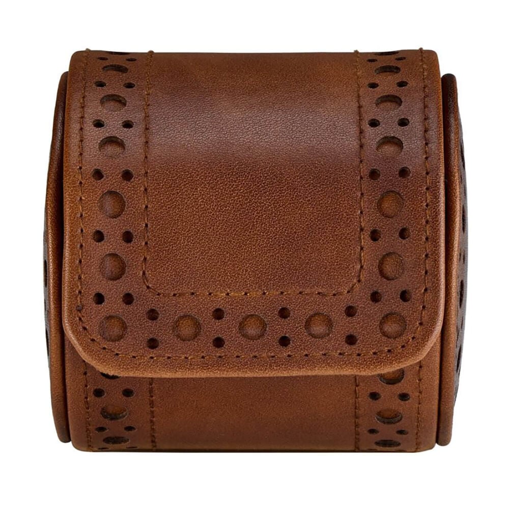 WOLF Brogue Burnished Brown Single Watch Roll