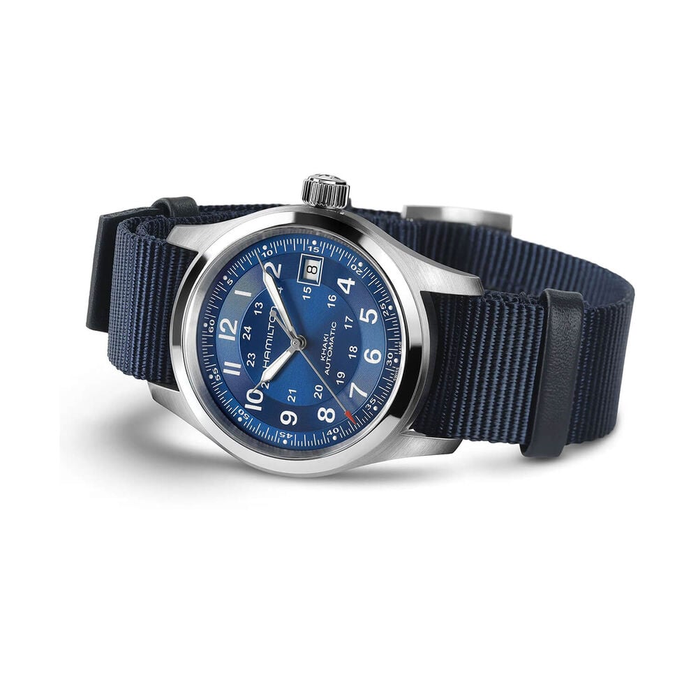 Hamilton Khaki Field 38mm Blue Dial Blue Fabric Strap Automatic Watch image number 2