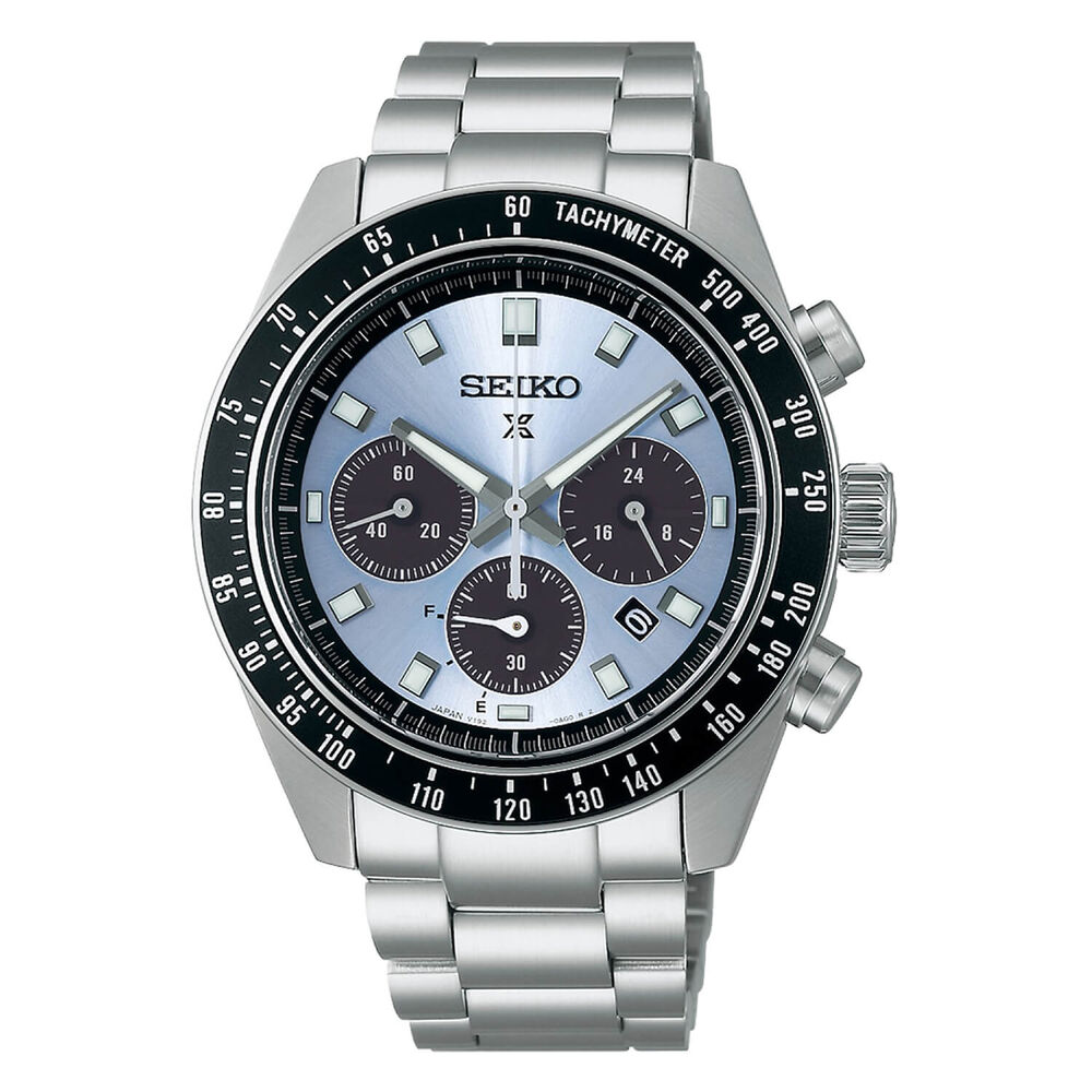 Seiko Prospex Speedtimer Solar Chronograph 41.4mm Blue Dial Steel Case Bracelet Watch