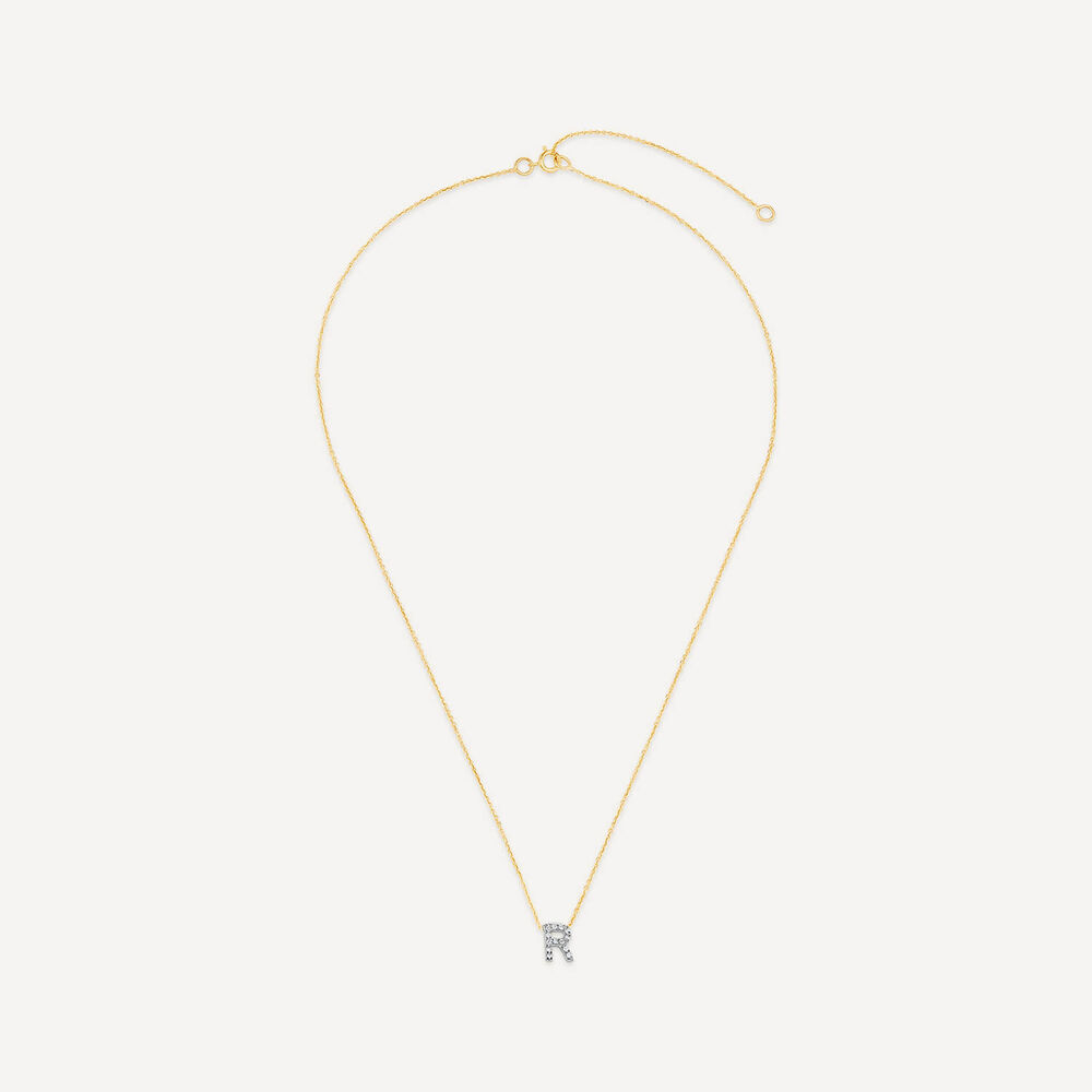 9ct Yellow Gold Petite 0.052ct Diamond Initial "R" Necklet image number 2
