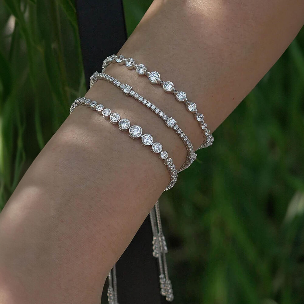 CARAT* London Grace White Gold Plated Cubic Zirconia Tennis Bracelet image number 3