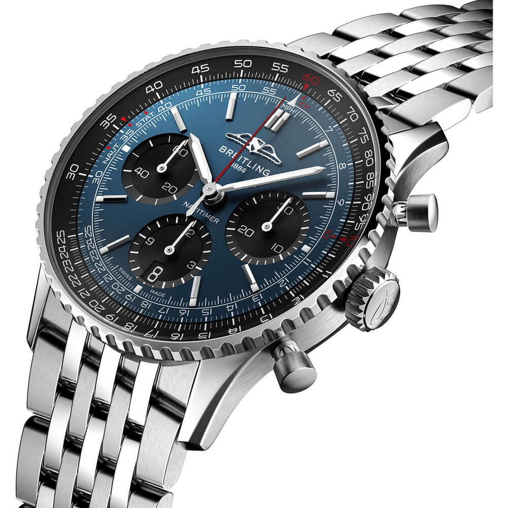 Breitling Navitimer B01 Chronograph 41 Blue Dial Black Details Steel Bracelet Watch image number 1