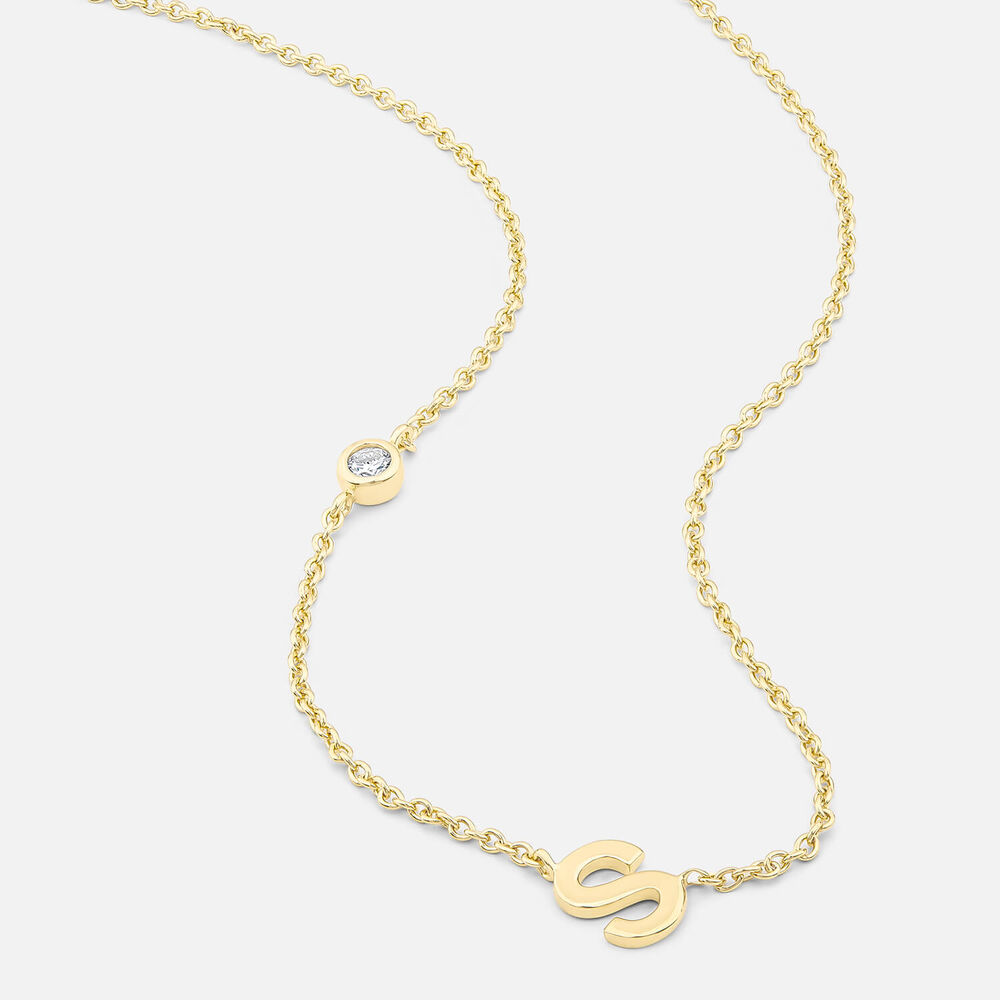 Yellow Gold Plated Vermeil Sterling Silver 0.06ct Lab Grown Diamond Initial S Necklet