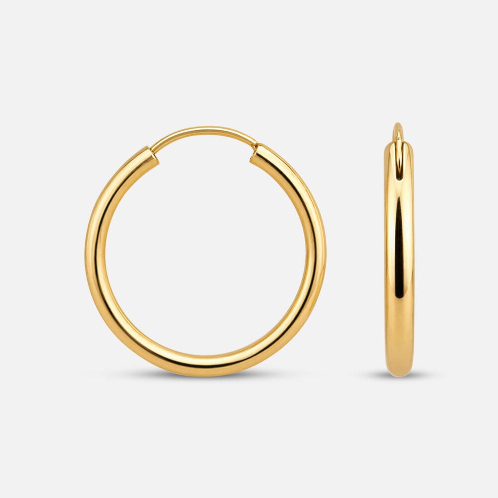 Yellow Gold Plated Sterling Silver 15mm Plain Hoop Earrings