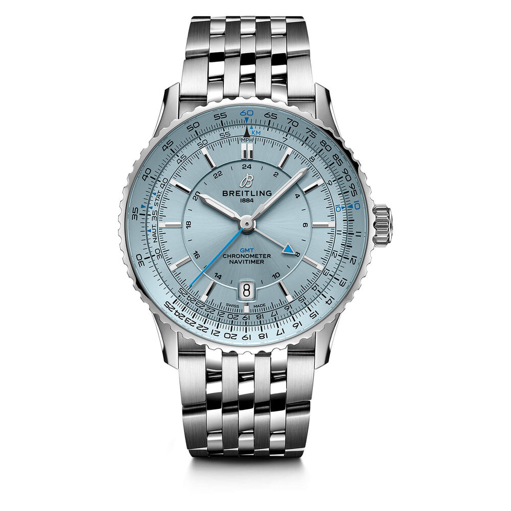 Breitling Navitimer Automatic GMT 41mm Ice Blue Dial Steel Bracelet Watch image number 0