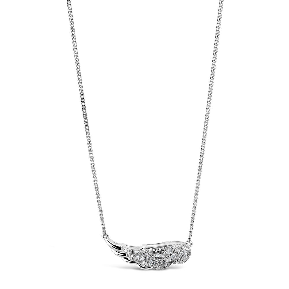 9ct White Gold 0.10ct Diamond Wing Necklet image number 0
