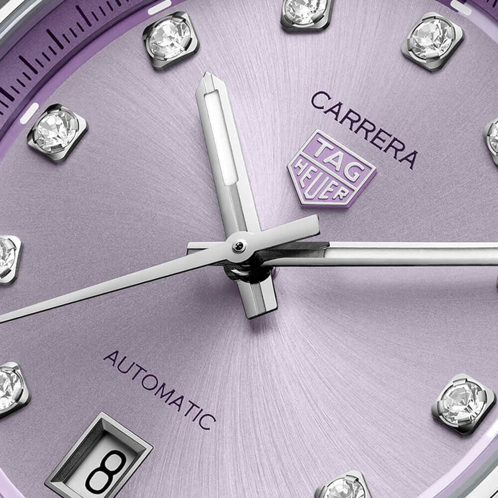 TAG Heuer Carrera Date 36mm Lilac Dial Diamond Dots Stainless Steel Bracelet Watch image number 1