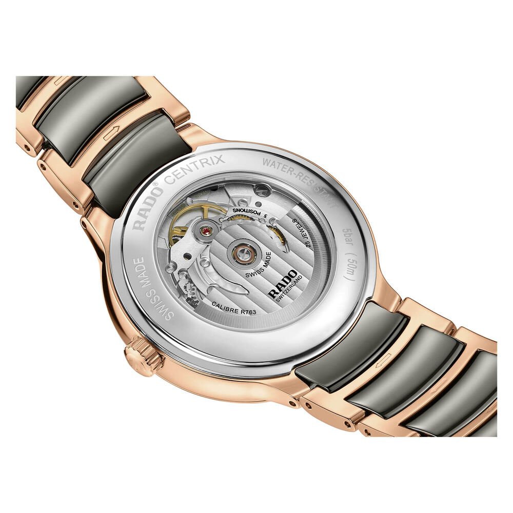 Rado Centrix 39.5mm White Dial Rose Gold Index Bracelet Watch image number 2
