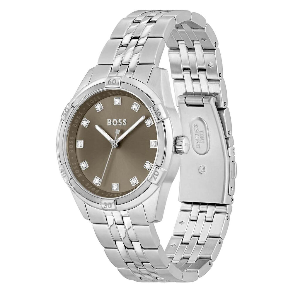 BOSS Rhea 36mm Khaki Dial Steel Bracelet Watch image number 2