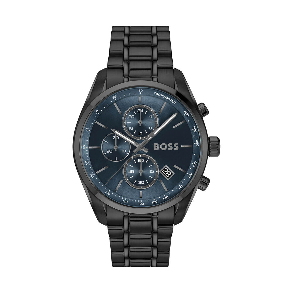 BOSS Grand Prix 44mm Blue Dial Black Steel Bracelet Chronograph Watch image number 0