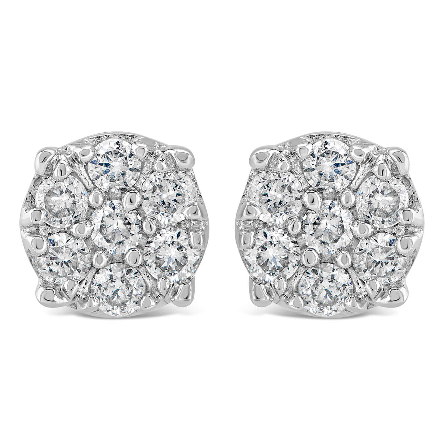 9ct White Gold 0.25 Carat Diamond Floral Cluster Earrings at