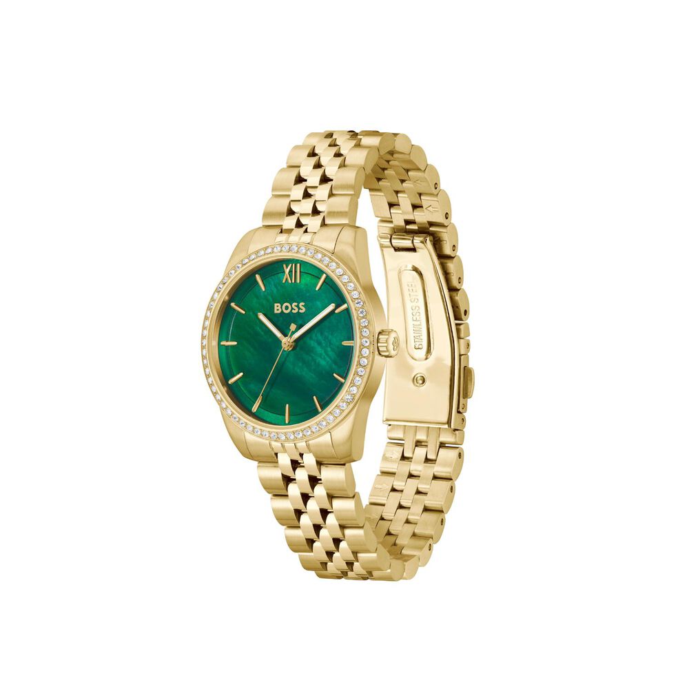 BOSS Graceful 32mm Green Mother of Pearl Dial Gold Tone Steel Bracelet Watch