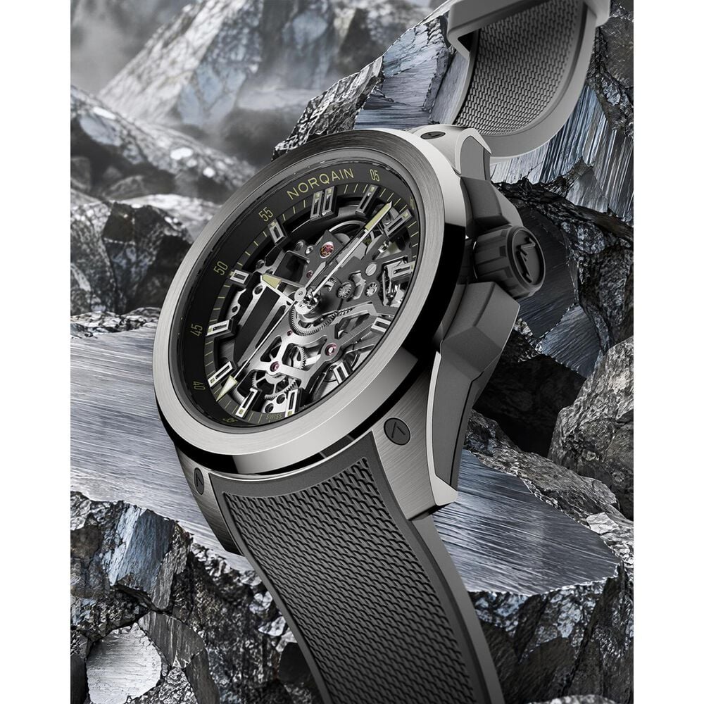 NORQAIN Wild ONE Skeleton 39mm Dial Grey Mesh Rubber Strap Watch