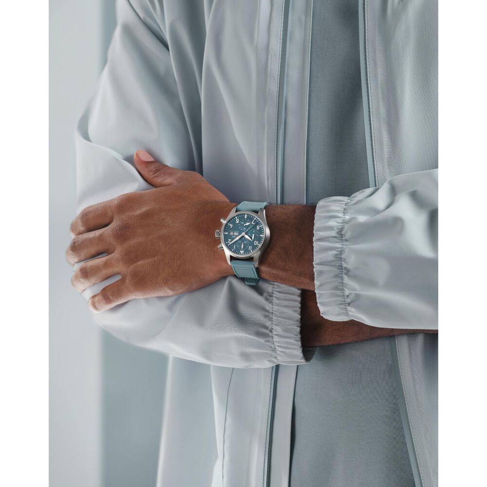 IWC Schaffhausen Pilot's Miramar Chronograph 41mm Blue Dial Steel Case Rubber Strap Watch image number 6