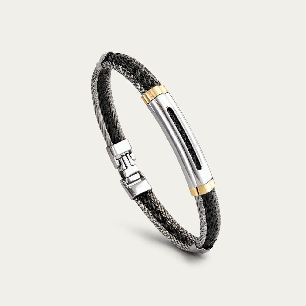 Stainless Steel Black PVD Wire & 14ct Gold Accent Bracelet