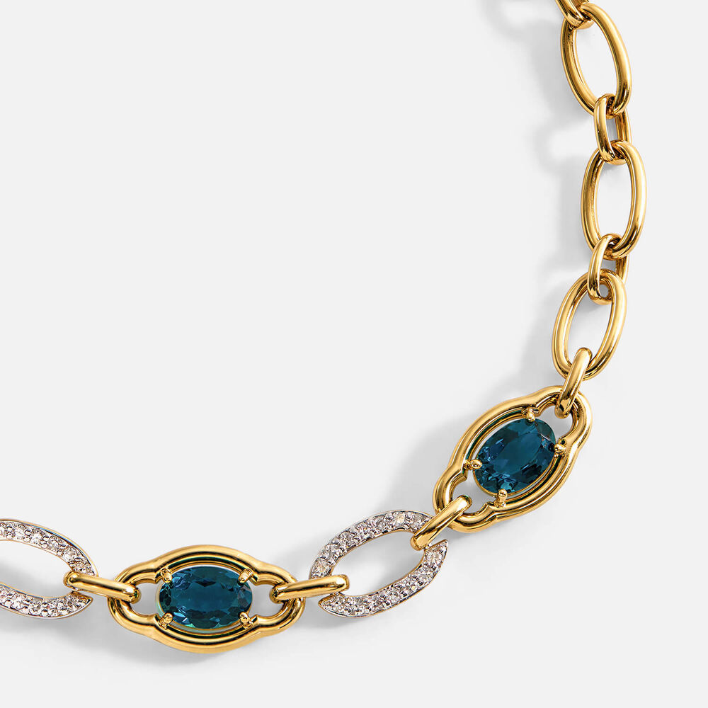 Sterling Silver Yellow Gold Plated Vermeil Oval Sapphire Lab Grown Diamond Set Link Bracelet