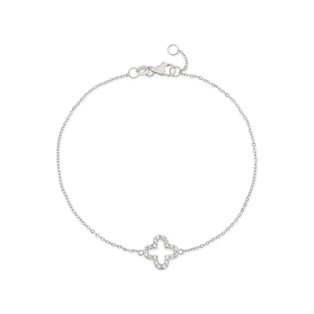 9ct White Gold Cubic Zirconia Set Open Clover Petal Bracelet