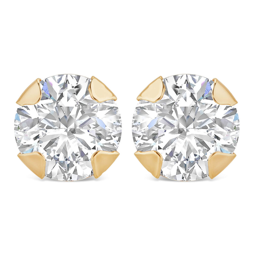 9ct Yellow Gold 5mm Four Claw Cubic Zirconia Stud Earrings image number 0