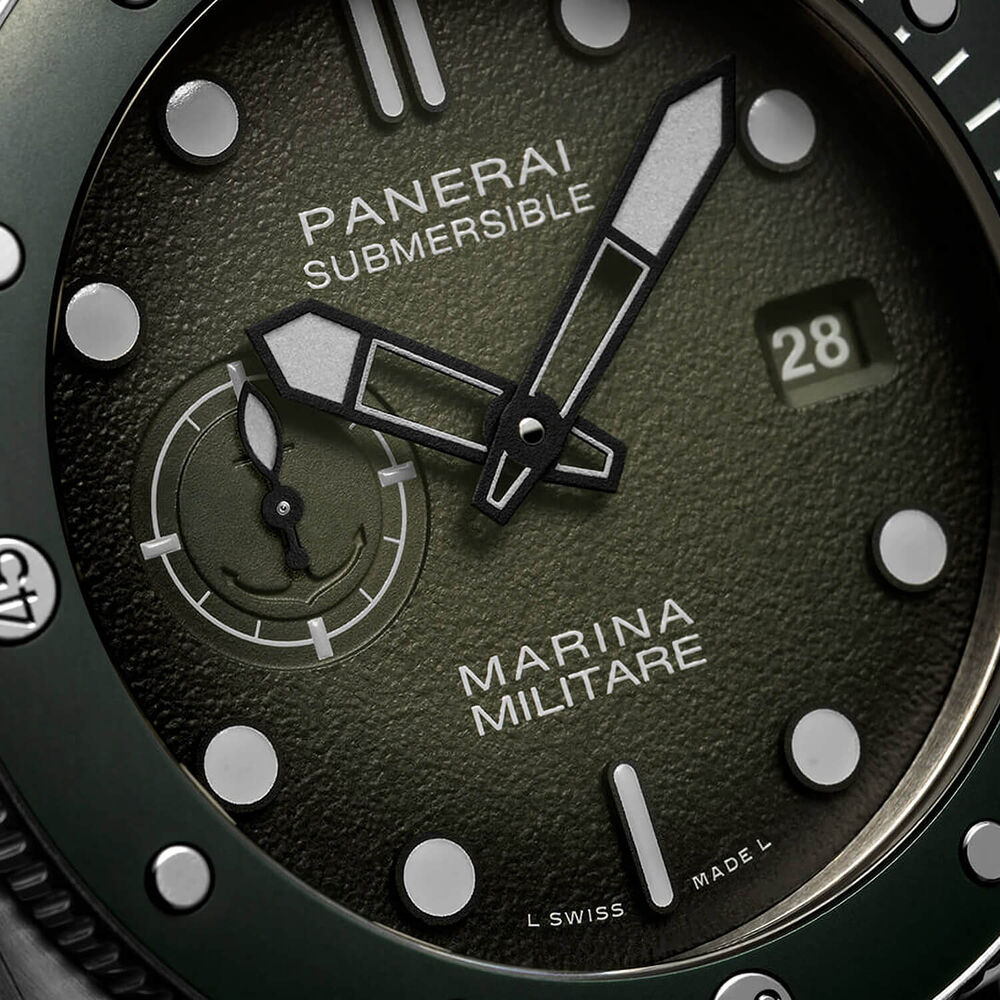Panerai Submersible Marina Militare 44mm Green Dial Steel Case Textile Strap Watch image number 3