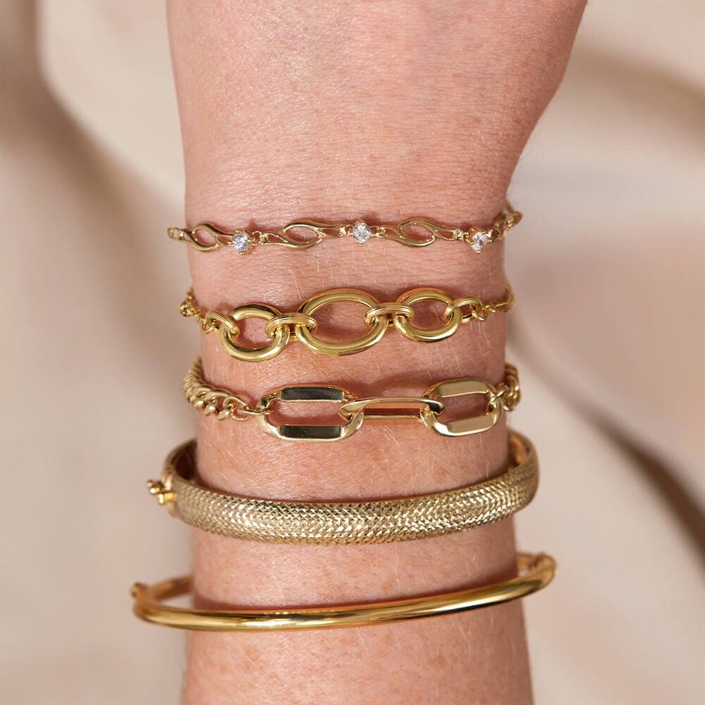 9ct Yellow Gold Diamond Cut Textured Cuff Bangle