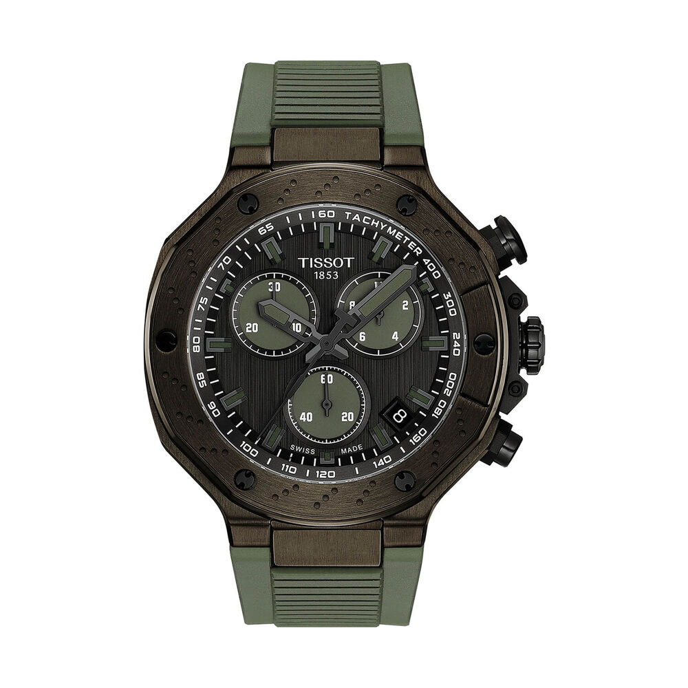 Tissot T-Race Quartz Chronograph 45mm Dark Grey Dial Khaki Rubber Strap Watch