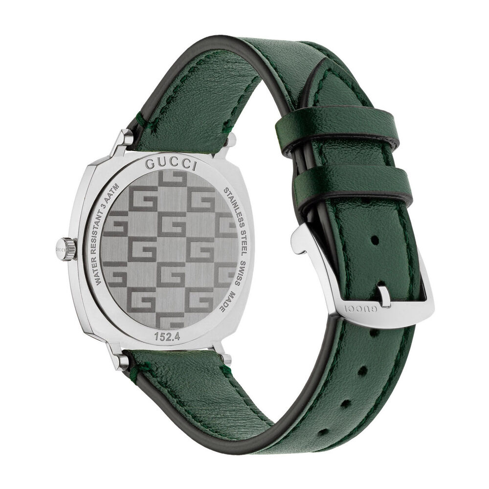 Gucci Grip GG 35mm Stainless Steel Green Leather Strap Watch image number 1