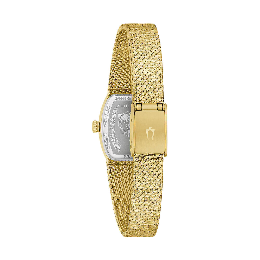 Bulova Goddess of Time 17mm Green Malachite Dial Gold Tone Steel Mesh Bracelet Watch image number 1