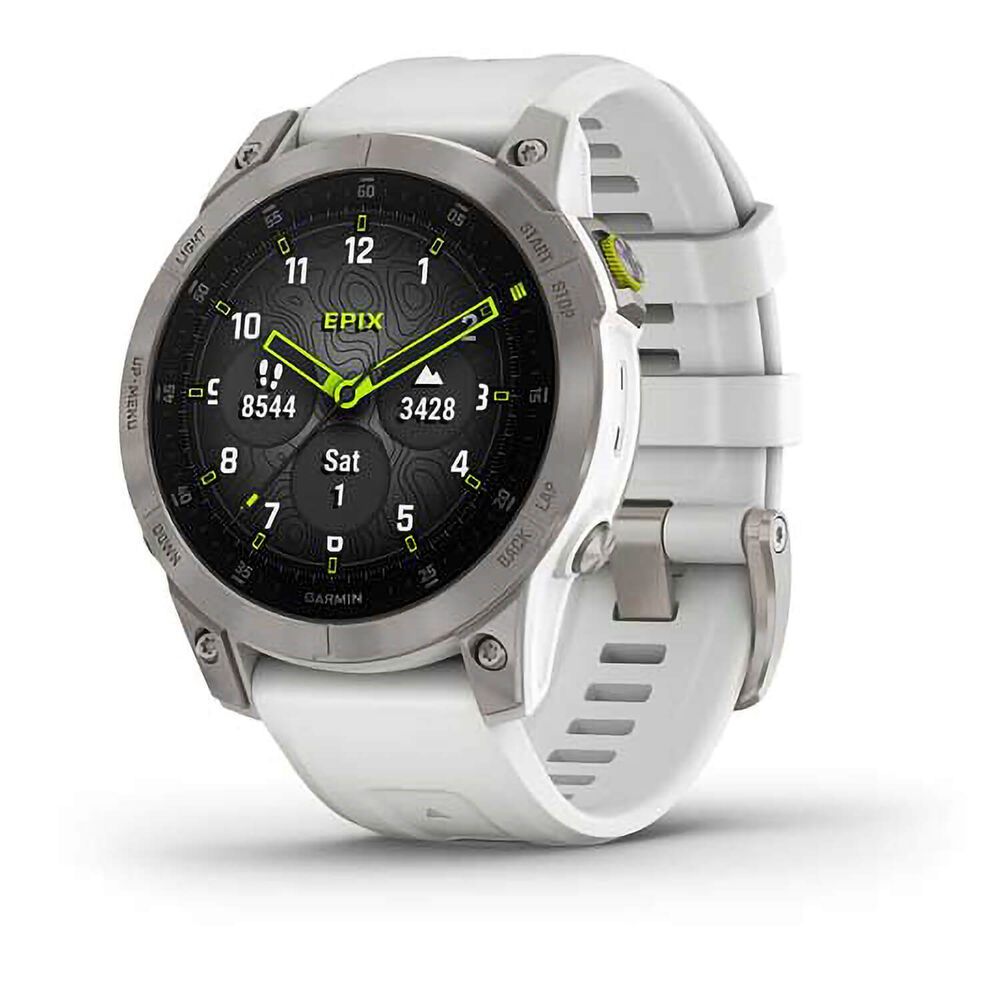 Garmin Epix™ (Gen 2) Sapphire White Titanium Bezel White Silicone Strap Watch