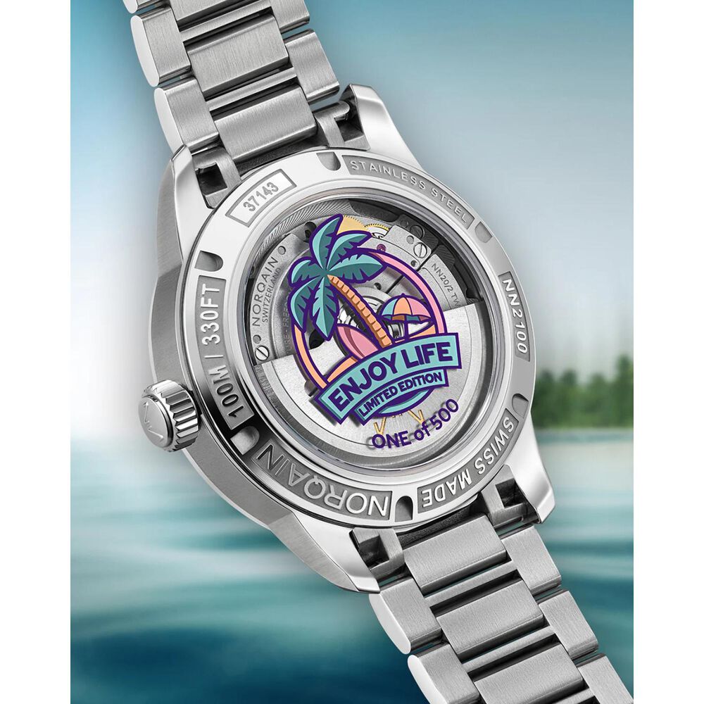 NORQAIN Freedom GMT Enjoy Life &ldquo;Holiday&rdquo; Limited Edition 40mm White Dial Steel Bracelet Watch