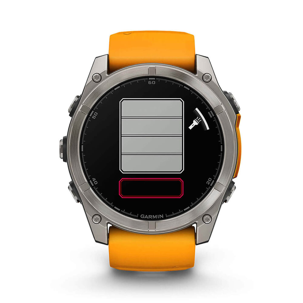 Garmin fenix® 8 AMOLED Sapphire 51mm Titanium Case Spark Orange Graphite Silicon Strap Watch image number 8