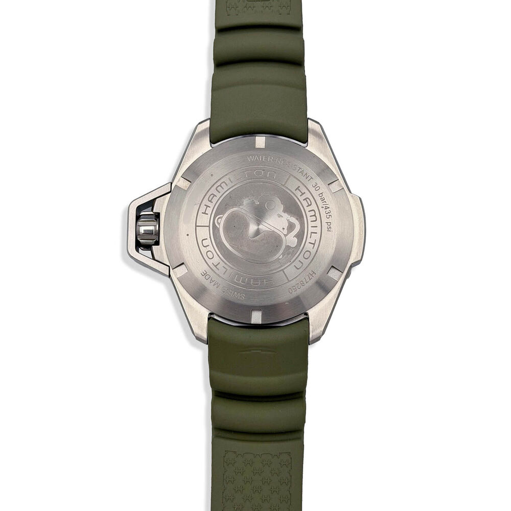 Pre-Owned Hamilton Khaki Navy Frogman 46mm Black Dial Green Strap Watch