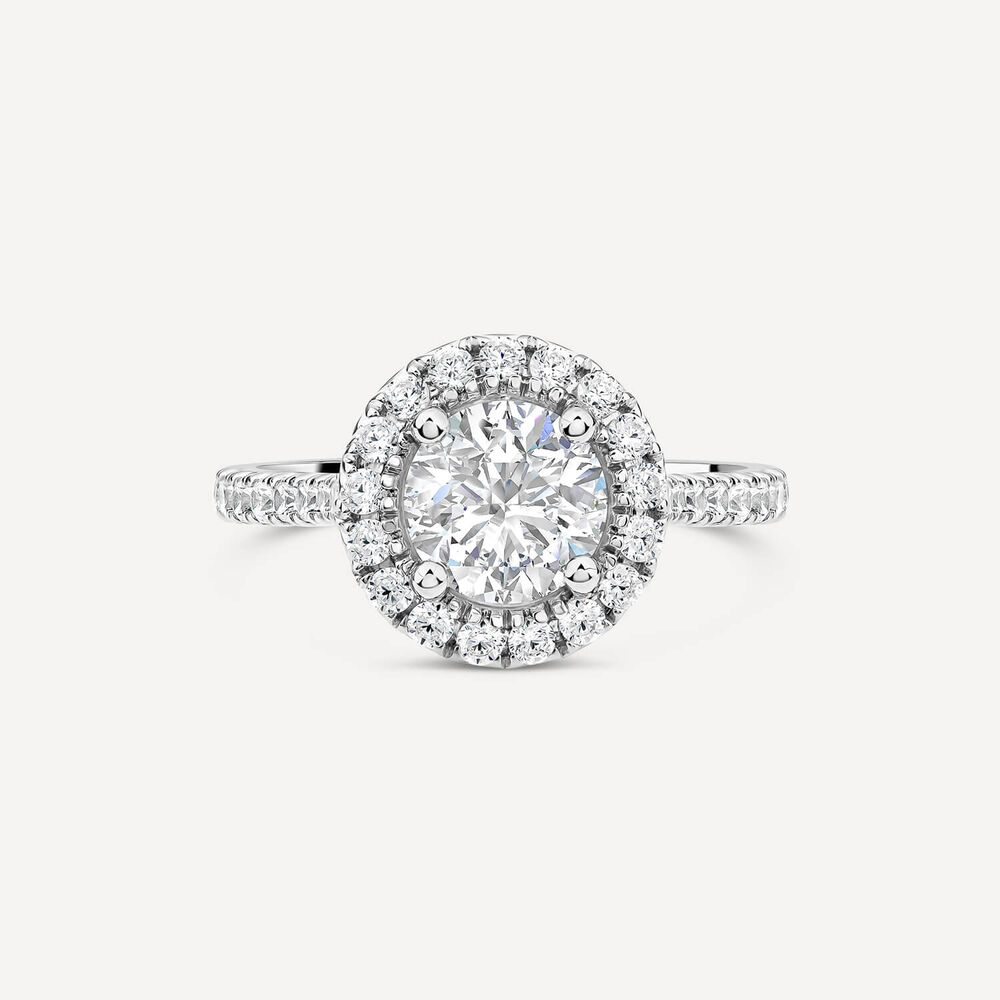 Born Platinum 1.61ct Lab Grown Round Halo & Diamond Sides Ring image number 1