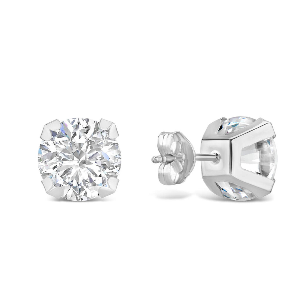 9ct White Gold 8MM Four Claw Cubic Zirconia Stud Earrings image number 2