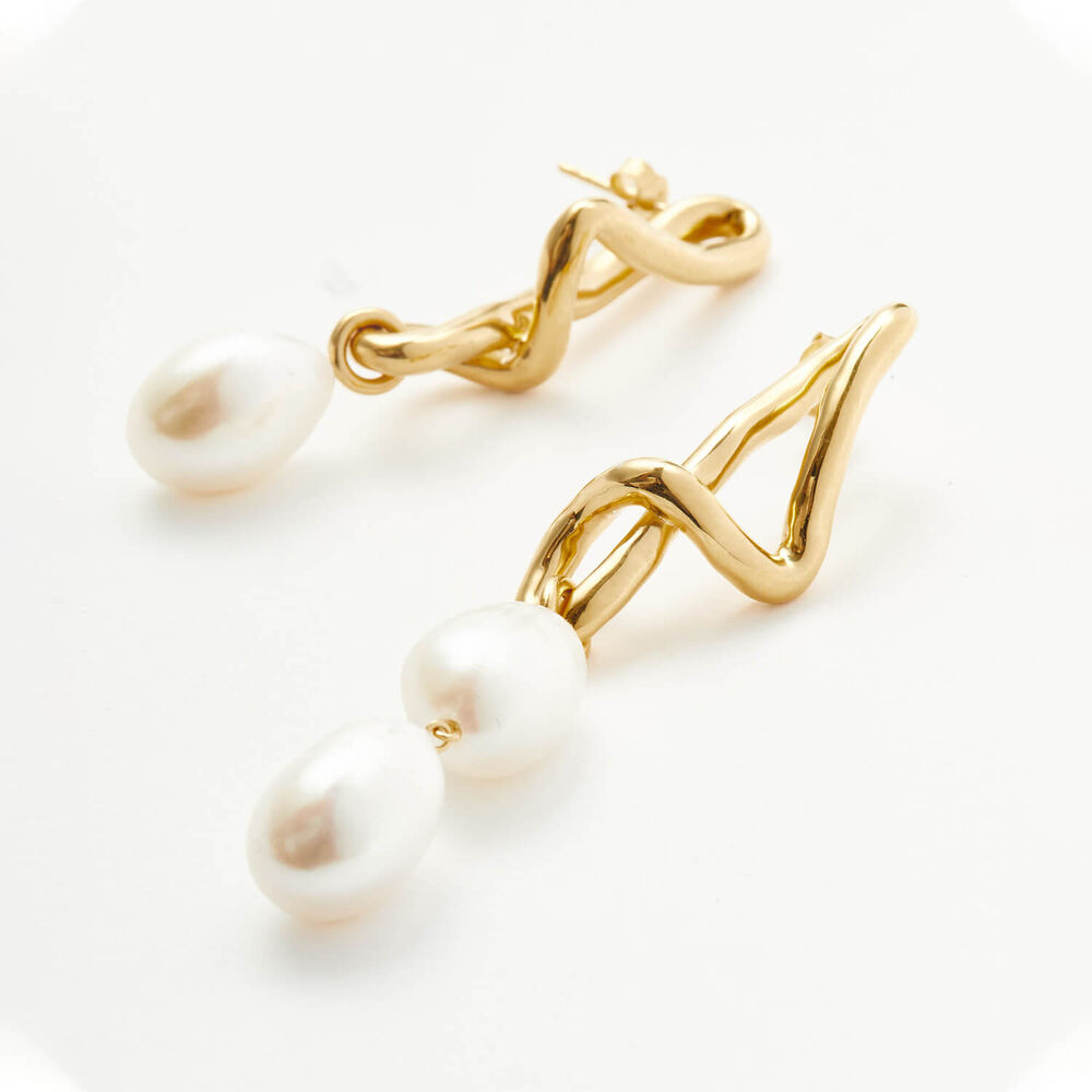 Missoma 18ct Gold Plated Brass Molten Baroque-Pearl Drop Earrings