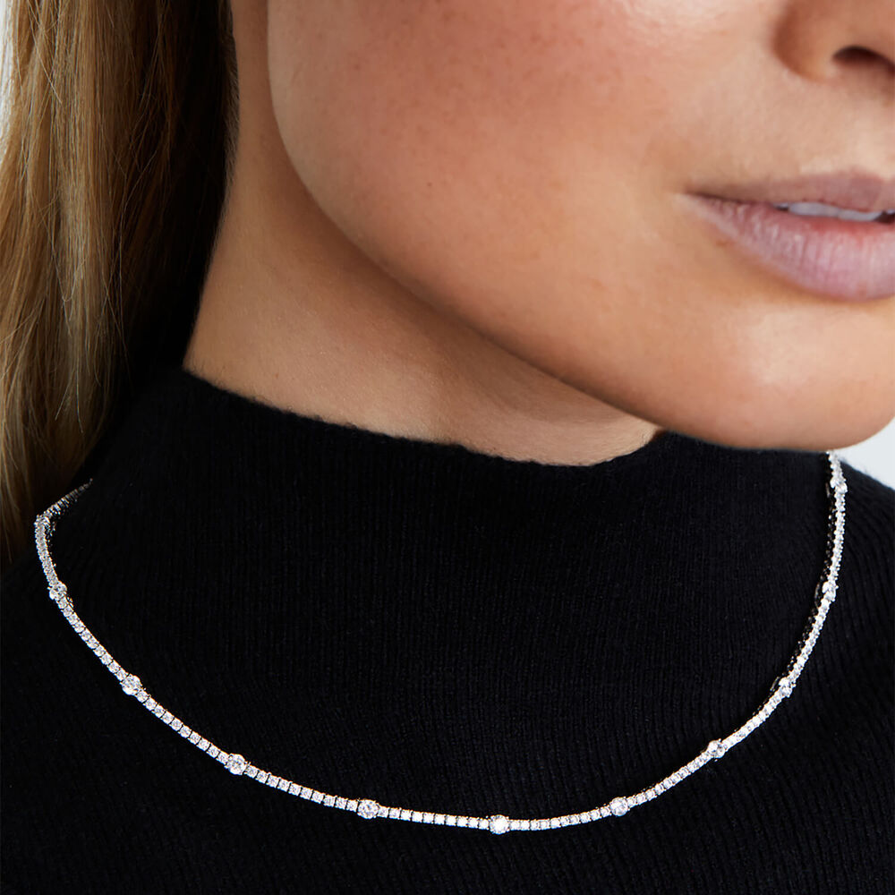 CARAT* London Phoebe Cubic Zirconia Rhodium Plated Tennis Necklace