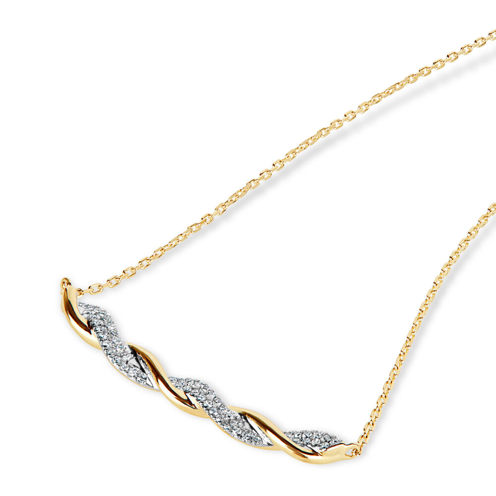 9ct Yellow Gold 0.09ct Diamond Twist Bar Necklet image number 1