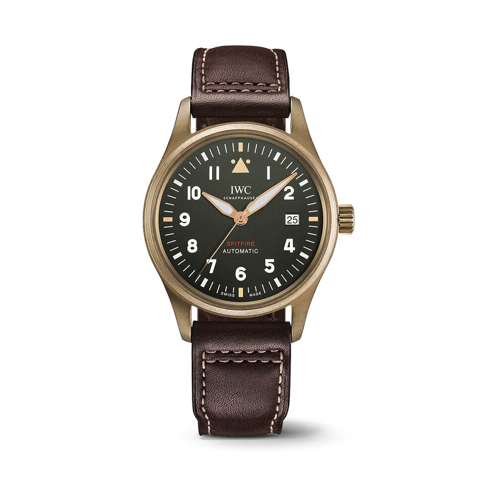IWC Schaffhausen Pilot's Automatic Spitfire 39mm Green Dial Brown Leather Strap Watch image number 0